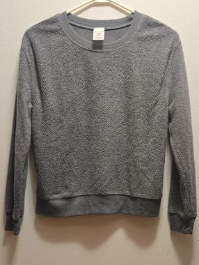No Boundaries Women's Crewneck Sherpa Sweatshirt - Gray